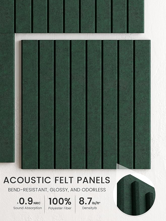Bumusty Large Cork Board Alternative-36 x 24" Felt Bulletin Board Tiles, with 30 Pushpins, 40 Adhesive Tabs, 6-Pack Slat Wall Paneling, Cork Boards for Office Push Pin Board Felt Board-Pine Green