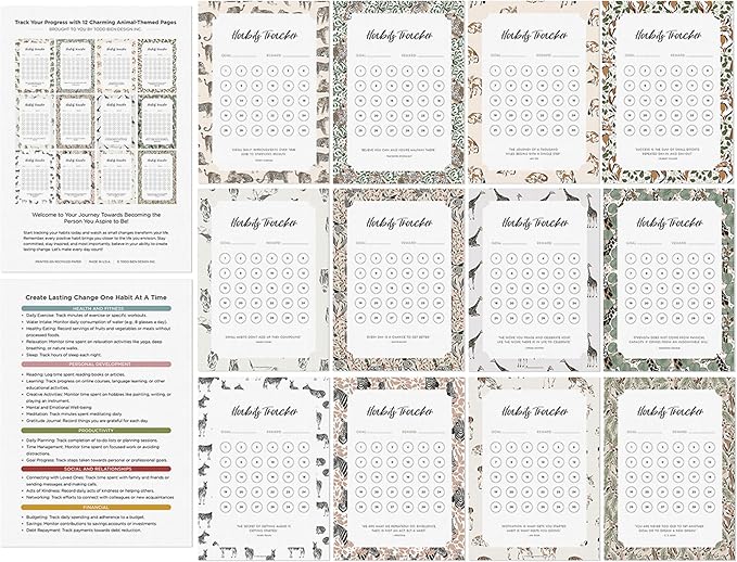 Habit Tracker Calendar - Made in USA, Designed by Local Artist, Motivational 30 day monthly challenge - Tool and gift for Productivity, Self-growth (Habit Tracker-Animal, U-Stand)