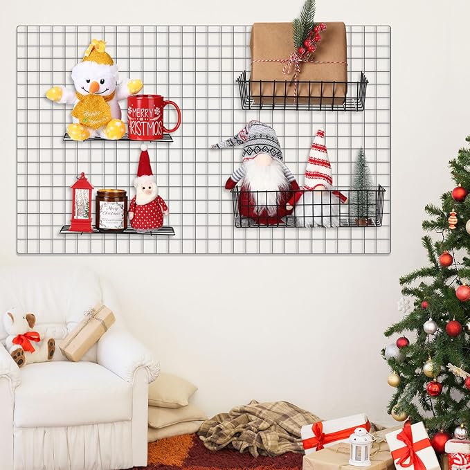 9 Pcs Grid Wall Shelves Gridwall Accessories Wall Grid Panel Hanging Basket with Hooks Set Includes 3 Basket 3 Wire Straight Shelf 3 Hooks Rack for Home Storage Display Organizer(Black)