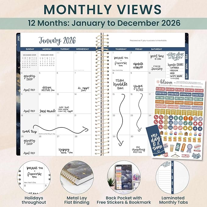 bloom daily planners 2026 Planner (January - December) Calendar Year Organizer - 5.5” x 8.25” - Weekly & Monthly Agenda Book with Stickers & Bookmark - Midnight Sky