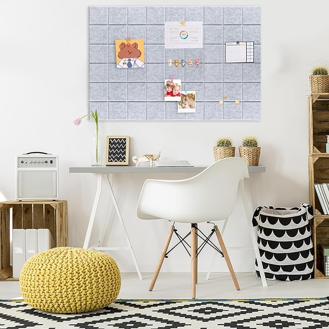 Large Cork Board for Walls, Yunihome 6 Pack 36" x 24" Felt Bulletin Board Wall Tiles for Home Kitchen School Office Wall Decor with Assorted Colors DIY Decorative Push Pins Sets