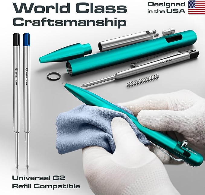 BASTION® Luxury Bolt Action Pen, Durable Professional Ballpoint Pen with Fine Tip, EDC Pen, Ink Refillable Pen for Birthday Gift, Travel Pen for School and Work