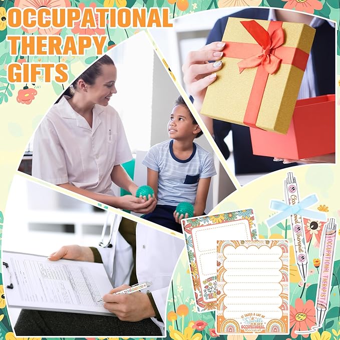 Eaasty 48 Pcs Occupational Therapy Notepads and Ballpoint Pens with Ribbon Bulk OT Month Gifts Thank You Appreciation Gifts for Occupational Therapist Women Coworker Office School Party Favor