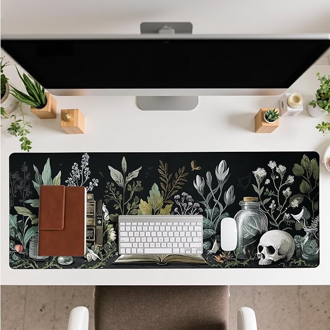 Dark Academia Mouse Pad Desk Mat XL Extended Large Gaming Desk Pad Mousepad, Mystical Green Plant Computer Laptop Keyboard and Mouse Mat, Desktop Protector Mat for Office and Home 31.5x11.8 in
