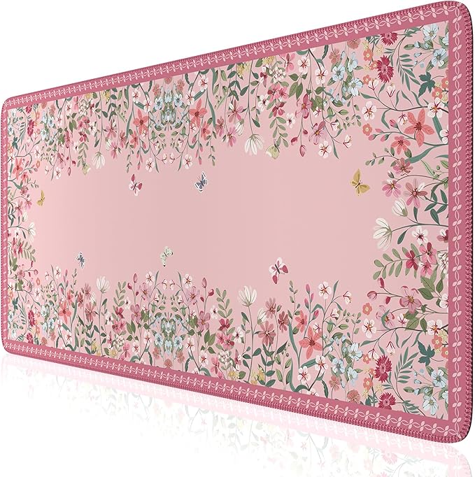 iCasso Desk Mat Pink,Long Mouse Pad with Stitched Edges,Non Slip Computer Pad for Women,Cute Aesthetic Keyboard Mat for Desktop,Large Desk Cover Protector Work from Home School