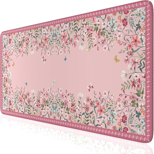 iCasso Desk Mat Pink,Long Mouse Pad with Stitched Edges,Non Slip Computer Pad for Women,Cute Aesthetic Keyboard Mat for Desktop,Large Desk Cover Protector Work from Home School