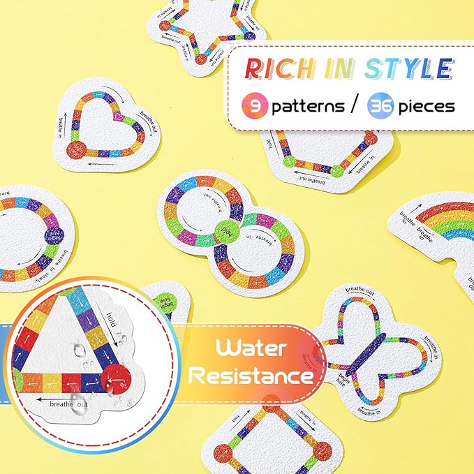 36 Pcs Anxiety Sensory Stickers Strips Adhesive Textured Mental Health Calm Stickers Mindfulness Fidget Decals Stress Anxiety Relief Items for Therapy Office Desk (Bright Breathe)