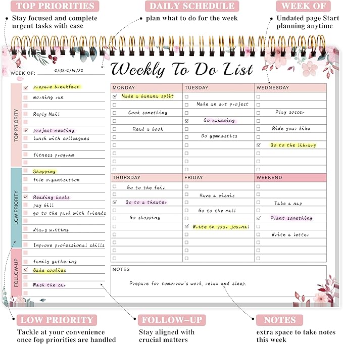 Kamoy Weekly To Do List Notepad with 52 Undated Sheets（8.5"×11"）- Undated Weekly Desk Planner Organizer for Work Home School Office Supplies