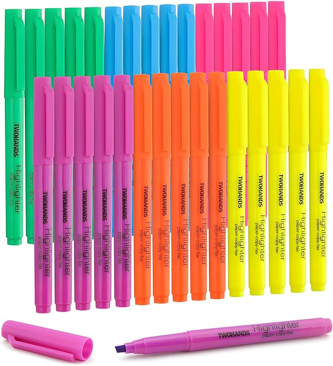 TWOHANDS Highlighters Assorted Colors pack 30 Highlighters bulk,Chisel Tip Marker Pens,Quick-drying,21328