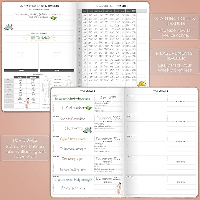 Clever Fox Fitness Journal PRO – Daily Workout Planner with Meal Planner & Habit Tracker – Gym Exercise Log Book for Women & Men – Fitness Planner Notebook – Lasts 6 Months, 7x10” - Rose Gold