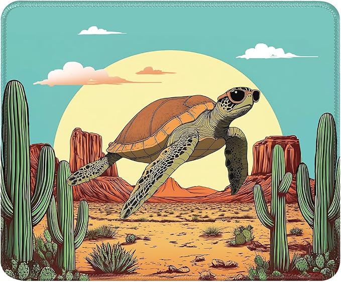 Cute Turtle Desk Pad Mat with Stitched Edges and Non-Slip Rubber Base, Premium-Textured Mouse Pad for Laptop, Computer & PC, Gaming & Working, Waterproof Mousepad