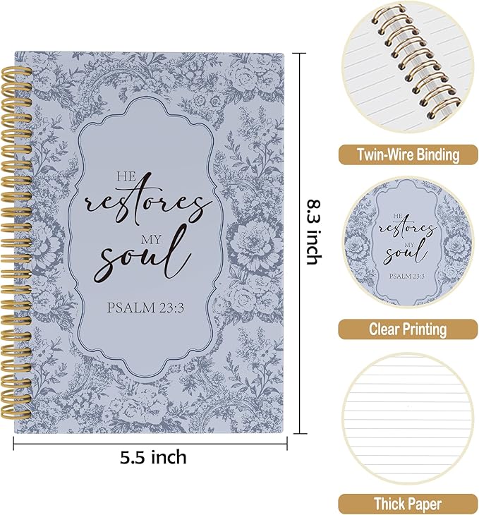 Pugwak Christian Journal Notebook - Black Bible Verse Religious Scripture Notebooks College Ruled for Work School, Gifts for Women, Office Supplies, Hardcover Spiral Notebook 5.5"x8.3"