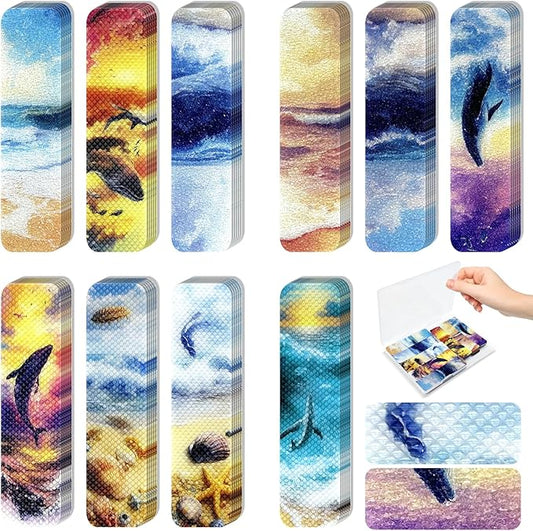 90PCS Sensory Stickers – 2 Textured Surface, Storage Box Included – Sensory & Calming Strips for Office, Classroom Desk, Teachers, Adult Stickers for Anxiety Relief, Stress (Ocean)