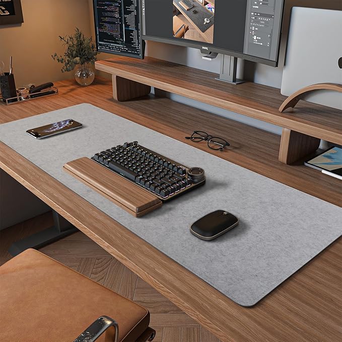 DawnTrees Felt Desk Pad,Keyboard Mat (35.8x11.8Inches),Large Felt Mouse Pad,Computer Desk Mat XL,Desk Protector for Office (Light Gray)