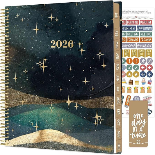 bloom daily planners 2026 Planner (January to December) - 8.5” x 11” Weekly & Monthly Dated Agenda Organizer Book with Stickers & Tabs - Flexible Soft Cover - Celestial Skies
