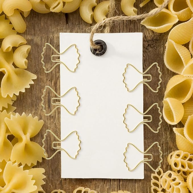 Jetec 100 Pcs Pasta Paper Clips Gold Cute Fancy Mini Bow Shaped Stainless Steel Metal Bookmarks Bulk for Office Stationery School Supplies Document Note Sorting Wedding Decoration