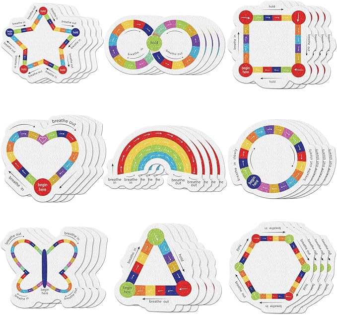 36 Pcs Anxiety Sensory Stickers Strips Adhesive Textured Mental Health Calm Stickers Mindfulness Fidget Decals Stress Anxiety Relief Items for Therapy Office Desk (Bright Breathe)