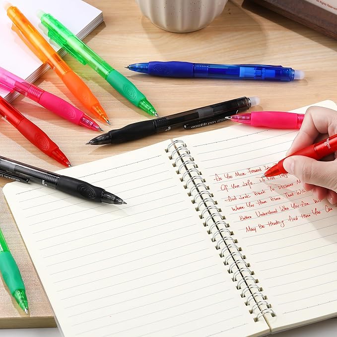 USUAL Retractable Erasable Pens 6 Colored 12 Pack Erasable Gel Pen 0.5mm Erasable Gel Pens Black Make Mistakes Disappear Smooth Writing Pen Office Back-to-School Supplies (12 Pcs-6 Colors)