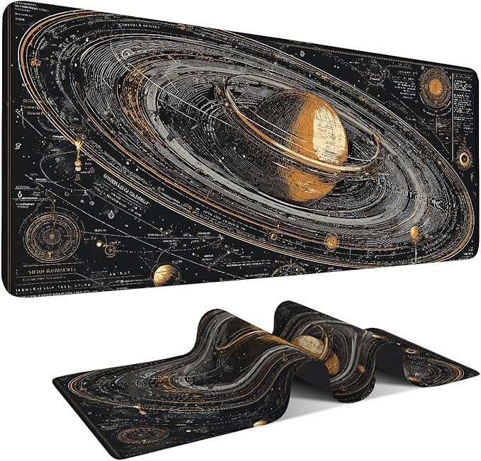 Saturn Planet Extended Gaming Mouse Pad 35.4 x 15.7 Inch – Space-Themed Desk Mat for Gaming, Office Work, and Study, with Non-Slip Rubber Base