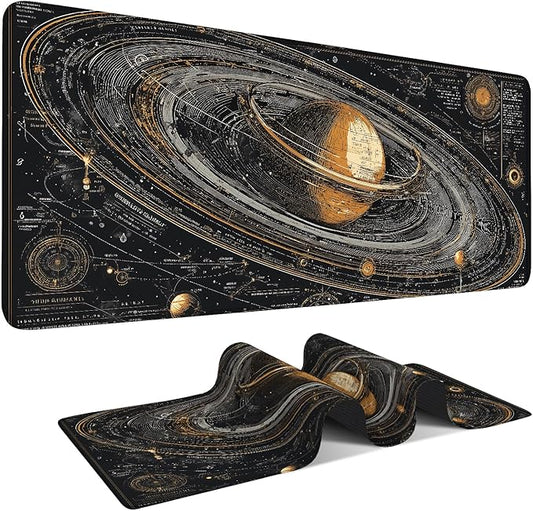 Saturn Planet Extended Gaming Mouse Pad 35.4 x 15.7 Inch – Space-Themed Desk Mat for Gaming, Office Work, and Study, with Non-Slip Rubber Base