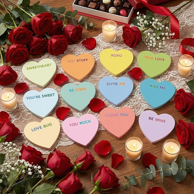 Teling 24 Pack Valentine's Day Sticky Notes Heart Shape Sticky Notes 3 x 3 Inch Love Theme Notepads Bulk Cute Memo Pads for Galentines Party Gifts School Office Supplies (Pastel)