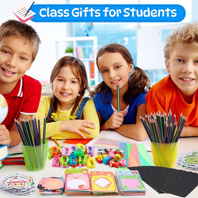 Stationery Party Favors, 24 Pack Birthday Goodie Bags for Kids with Pencils Rulers Sticky Notes Return Gifts Easter Stuffers Classroom Gifts Student Class