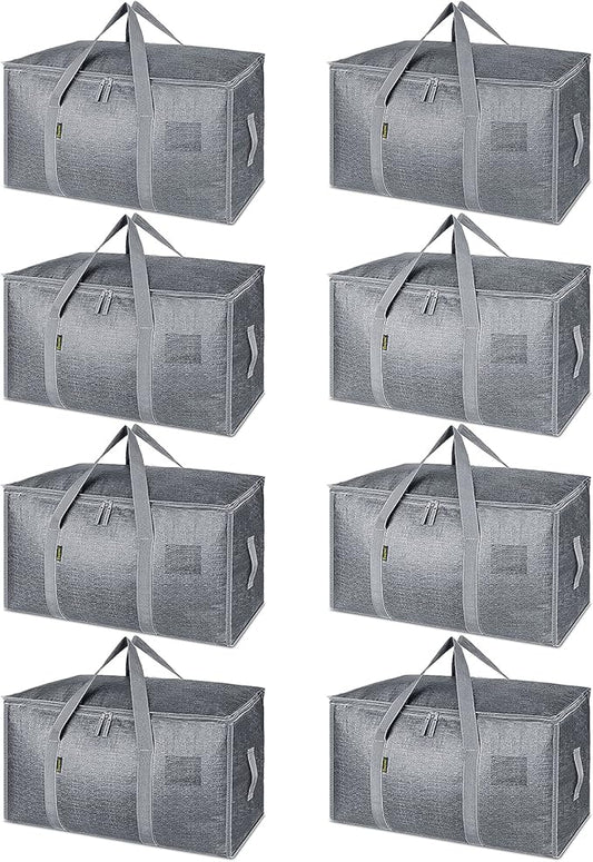 BALEINE 8-Pack Oversized Moving Bags with Reinforced Handles, Heavy-Duty Storage Tote for Clothes, Moving Supplies (Winter Grey, 8-Pack)