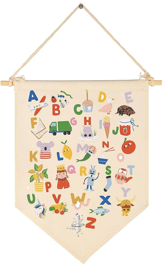 Canvas Banner Flag Sign Pennant Poster Wall Decor Gift for Nursery Classroom Homeschool Kindergarten Preschool Education Baby Room Reading Room Playroom Teacher Office-Christmas Gift-Alphabet ABC