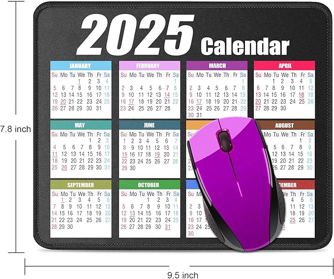 Calendar Mouse Pad with Non-Slip Rubber Base, Premium-Textured & Waterproof Mousepads with Stitched Edges, Mouse Pads for Computers, Laptop, PC, Office & Home (2025 White)