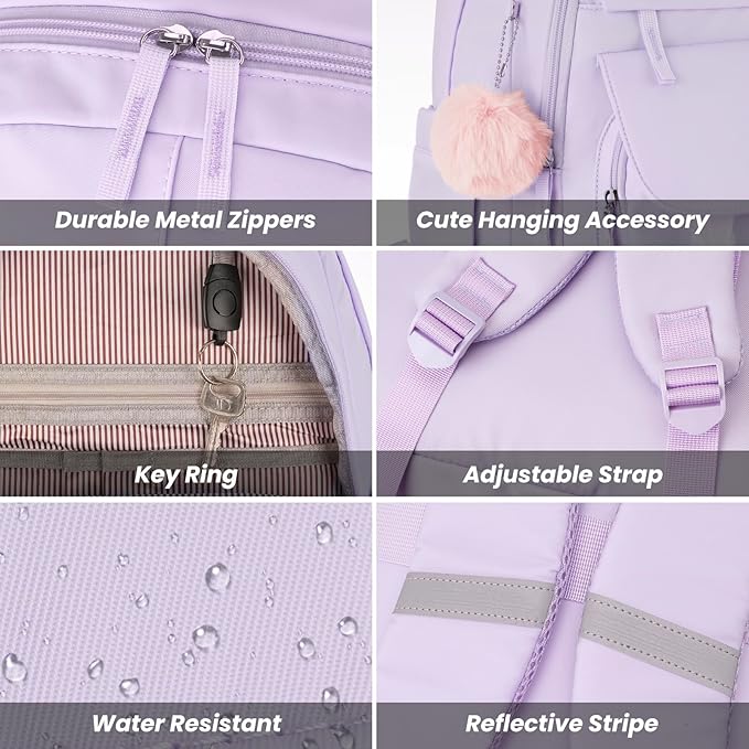 School Backpack for Teen Girls, Cute College Backpacks for Women Students Aesthetic Bookbag Large 15.6 Inch Laptop Bag Middle School Travel Back Pack (Purple)