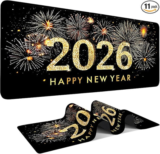 Happy New Year - 2026 Extended Gaming Mouse Pad 35.4x15.7Inch Large Desk Mat Anti-Slip Rubber Base & Durable Stitched Edges for Gamers Smooth Mouse Writing Surface for Desk Office/Home