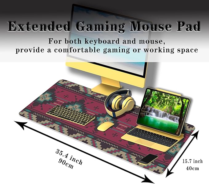 Computer Desk Mat Pink Mouse Pad, Gaming Mousepad Big Game Mat, Desktop Pad Waterproof Non-Slip Rubber Base Waterproof with Stitched Edges, 35.4" X 15.7" for Work/Game/Office/Home Southwest