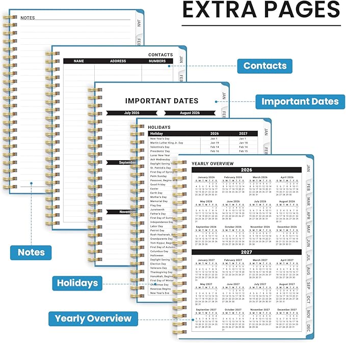 2026 Planner, Weekly and Monthly Planner for Women, January 2026 to December 2026, Pretty Hardcover 2026 Calendar Planner Book with Tabs, Inner Pocket, Spiral Bound, Perfect Office Home School Supplies - 6.3" x 8.5", Summer Valley