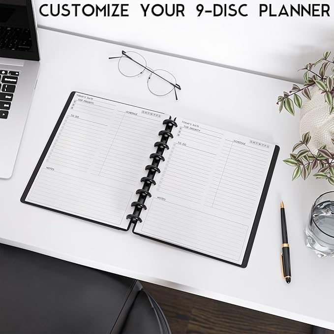 Discbound Undated Daily Plan Paper Refill, 120 GSM, 80 Sheets (160 Pages/Days), Happy Planner 9 Disc Pre-Punched Inserts, Loose Leaf, White, 7 inch x 9.25 Inch, Daily To-Do, Notes, and Scheduling