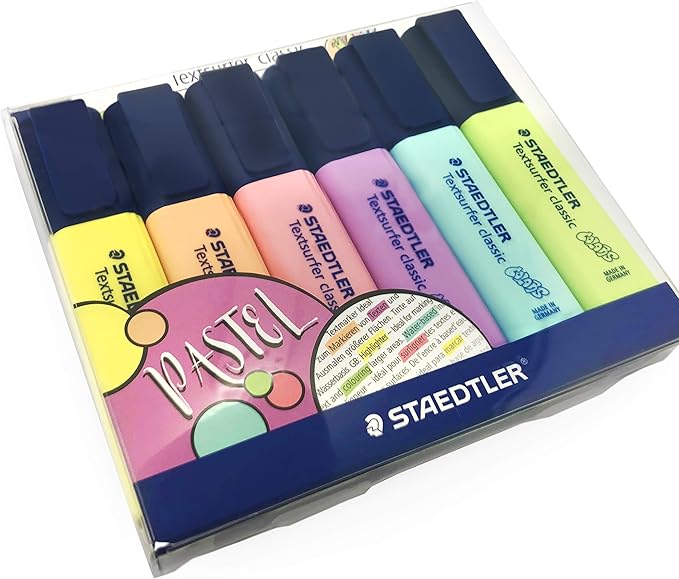 STAEDTLER 364 CWP6 Textsurfer Classic Pastel Highlighters - Assorted Colours (Pack of 6)