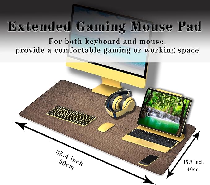 Gaming Mat 3XL Mouse Pad, Keyboard Mouse Pad Large Office Mousepads, Renmture Desk Pad Non-Slip Rubber Base Waterproof with Stitched Edges, 35.4 X 15.7 inch for Work/Game/Office/Home Board