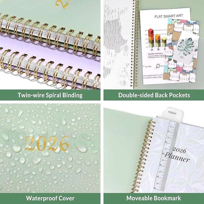 2026 Planner, Annecy Weekly ＆ Monthly Planner 2026, Jan. 2026 – Dec. 2026, 8.5" x 11" Monthly Agenda Planner with Tabs, Waterproof Flexible Cover, Spiral Binding, Double-sided Pocket, Bookmark, Green