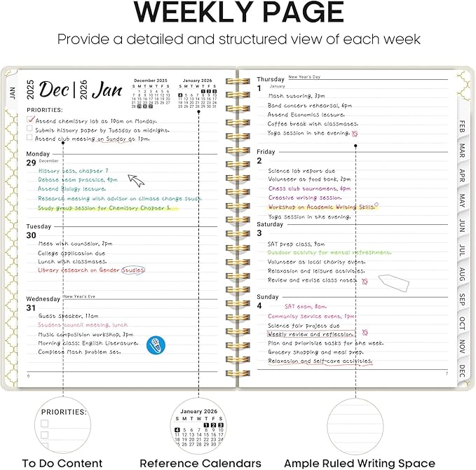2026 Planner, Weekly and Monthly Calendar Planner, January 2026 - December 2026, Hardcover 2026 Calendar Book with Tabs For Women & Men, Inner Pocket, Spiral Bound, Perfect for Office Home School Supplies - A4 (8.5" x 11"), Gray