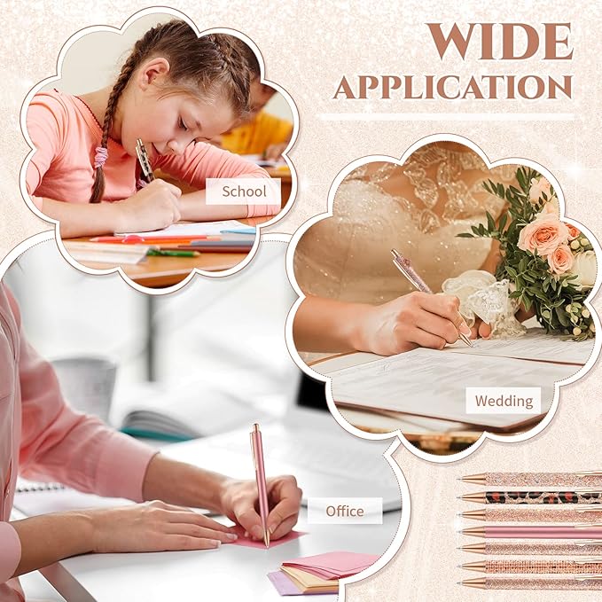 Sherr 7 Pcs Fancy Pens for Women Cute Sparkly Glitter Pens with 10 Pcs Black Ink Refills Pretty Gifts for Girls Office School Christmas Graduation(Elegant)
