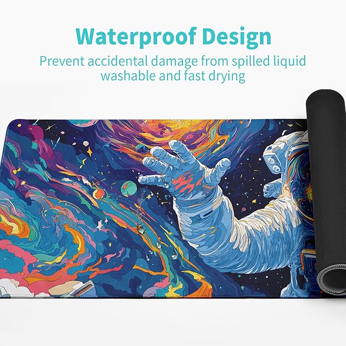 Astronaut Gaming Mouse Pad Abstract Sky Mouse Pad 31.5x11.8 Inch Texture Non-Slip Rubber Base Large Mousepad Stitched Edges Keyboard Mouse Mat Desk Pad for Office and Home