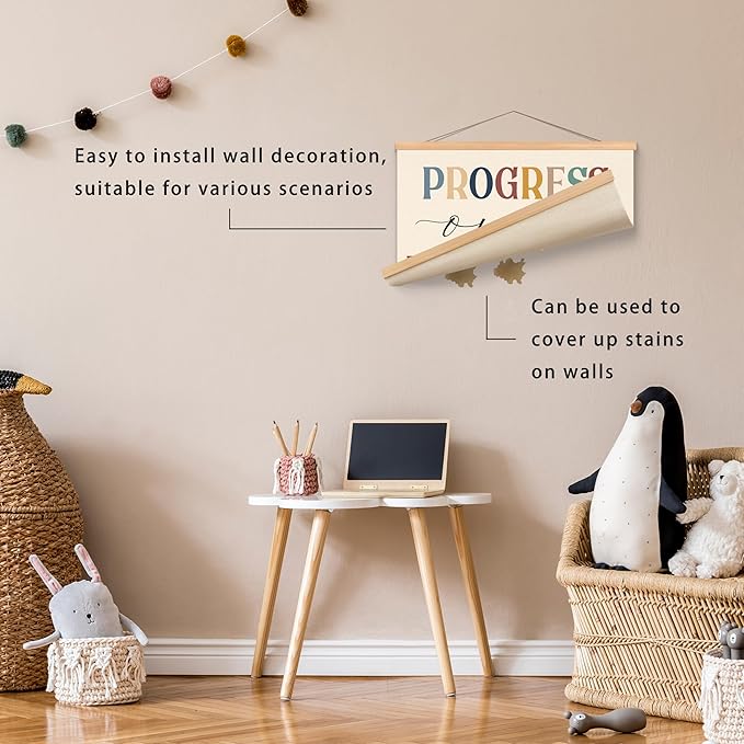 ROXMART Boho Mental Health Poster Hanger Frame, Motivational Wall Decor, Progress Over Perfection Positive Affirmation Wall Art Prints Decor for Therapy Office Classroom, 12x16 Inch