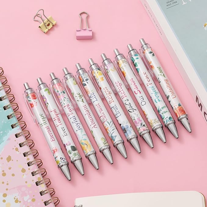 Mr. Pen Christian Pen Set, 10 Pack, Faith Blossoms, Black Ink, Bible Verse Pens, Ballpoint Pens