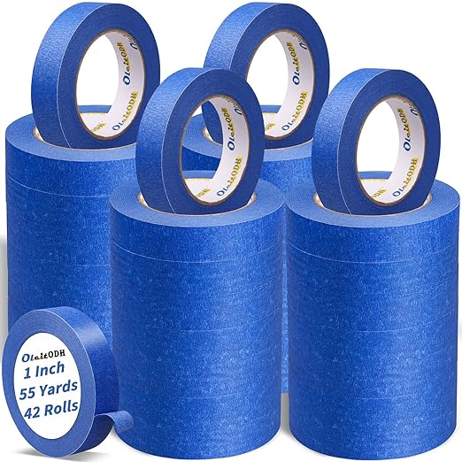 42 Rolls Blue Painters Tape Bulk 1 inch x 55 Yards, Total 2310 Yd, Painters Masking Tape No Residue Wall Painting Tape Artist Tape Trim Edge Finishing Tape for Wall Painting Decoration DIY Supplies