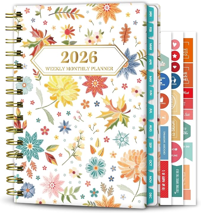 Ymumuda 2026 Planner, Daily Weekly and Monthly Planner，Jan 2026 - Dec 2026, 8.4" x 6.3", 2026 Calendar Planner Book with Tabs, Spiral Notebook with Inner Pocket for Office Home School Supplies