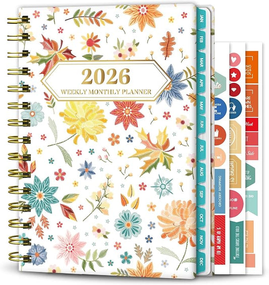 Ymumuda 2026 Planner, Daily Weekly and Monthly Planner，Jan 2026 - Dec 2026, 8.4" x 6.3", 2026 Calendar Planner Book with Tabs, Spiral Notebook with Inner Pocket for Office Home School Supplies