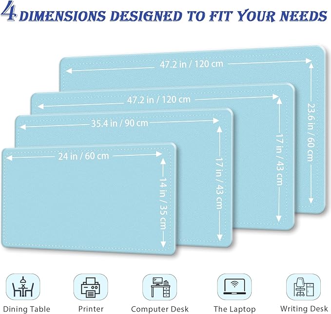 Non-Slip Desk Pad, 24" x 14" Large Mouse Pad, PU Leather Desk Mat with Suede, Laptop Desk Pad, Waterproof Keyboard Pad, Desk Blotter for Office/Home/Decor (Sky Blue)