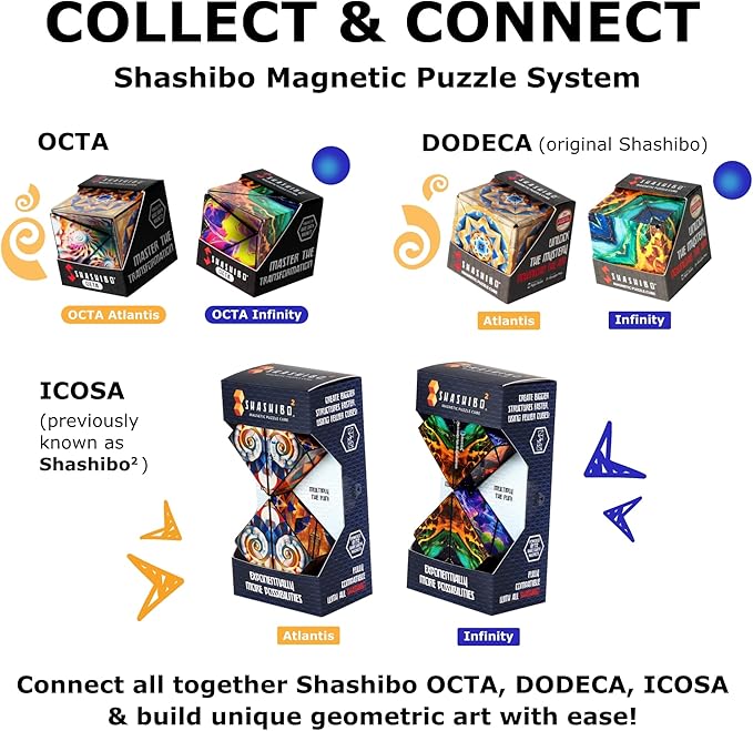 Shashibo DODECA Shape Shifting Box - Award-Winning STEM Fidget Toy with Ultra Strong Magnets - Puzzle Cube Transforms Into 100+ Shapes, Perfect Sensory Gift for Kids, Teens, and Adults (Atlantis)