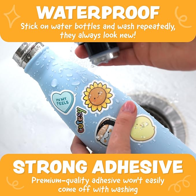 Cute Stickers for Kids - Kawaii Water Bottle Stickers for Teens - 108pc Sticker Pack - Waterproof Vinyl Stickers for Water Bottles, Scrapbook, Laptops - Valentine Stickers for Kids Classroom, Gifts