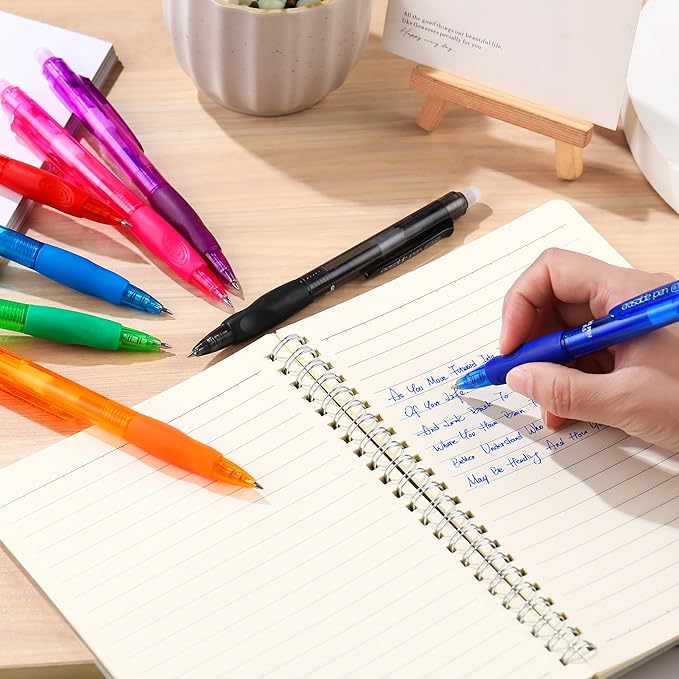 USUAL Retractable Erasable Pens 12 Colored Erasable Gel Pen 0.5mm Erasable Gel Pens Black Make Mistakes Disappear Smooth Writing Pen Office Back-to-School Supplies (12 Colors)