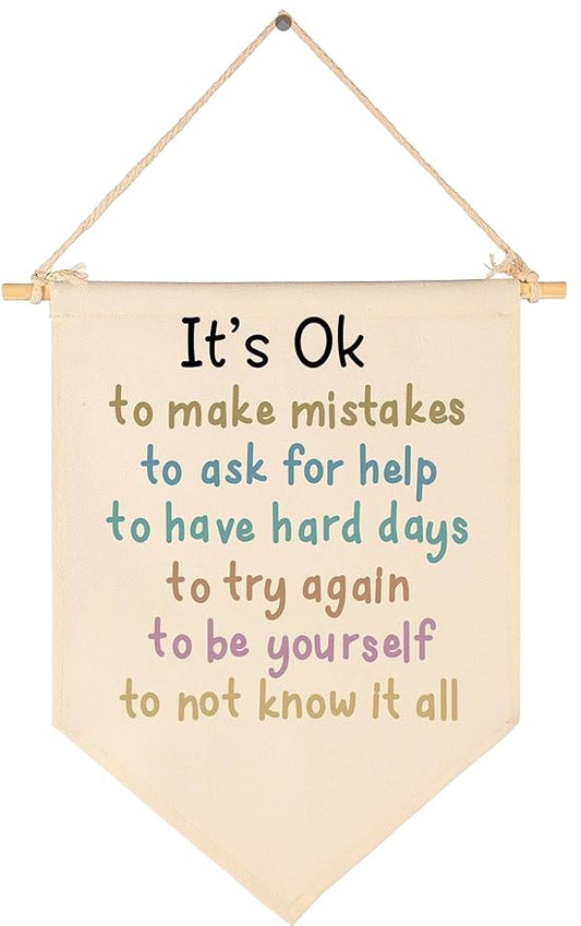 Canvas Banner Flag Sign Pennant Poster Wall Decor Gift for Nursery Classroom Kindergarten Preschool Education Reading Room Playroom Teacher Office Baby Room-Christmas Gift-It's Ok To Make Mistakes